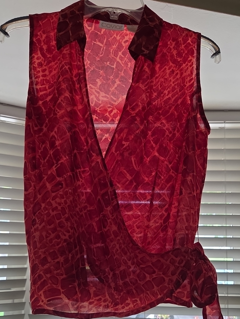 Caviar Women's Red Animal-Print Sleeveless Wrap Top